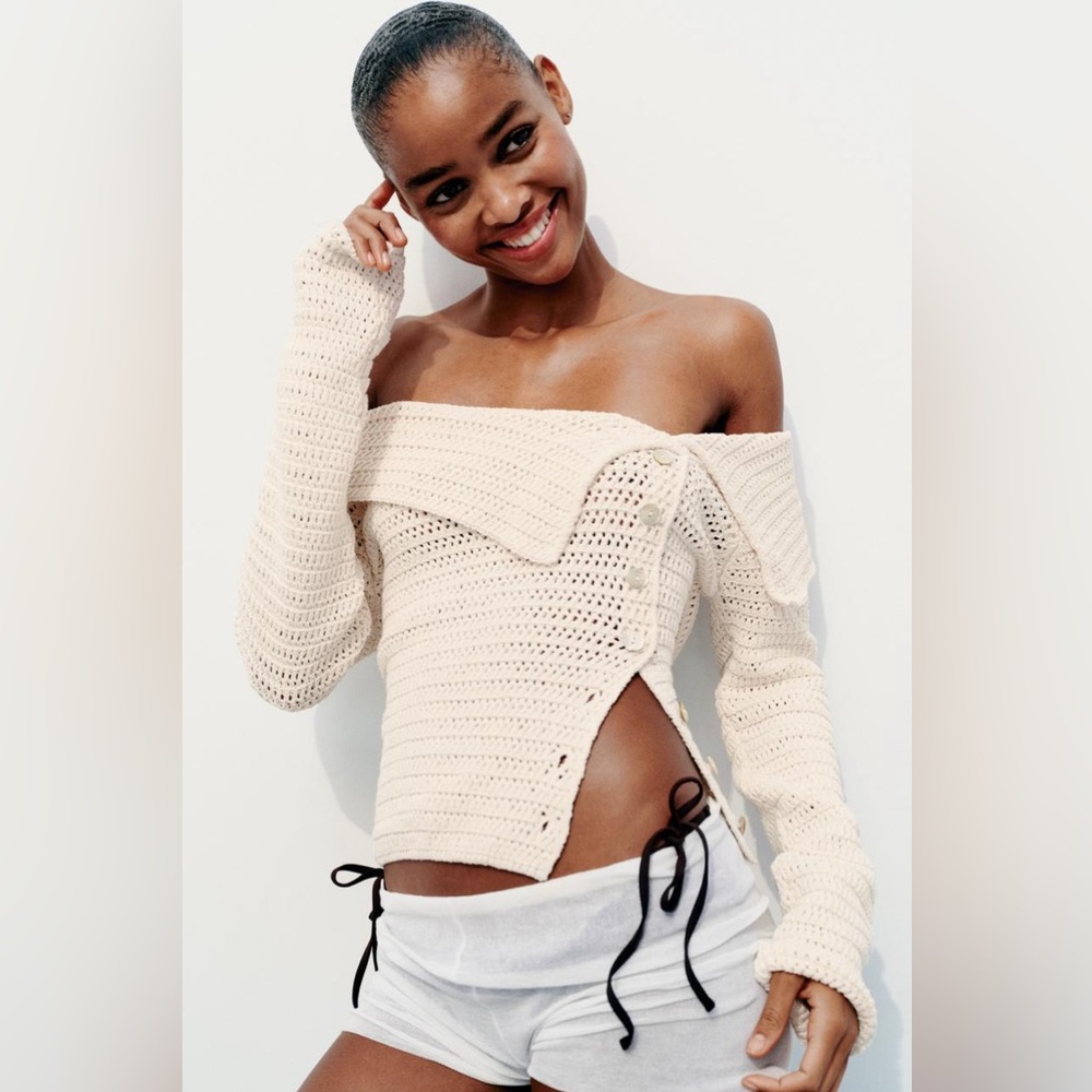 Zara Ecru Knit Top with Side Buttons